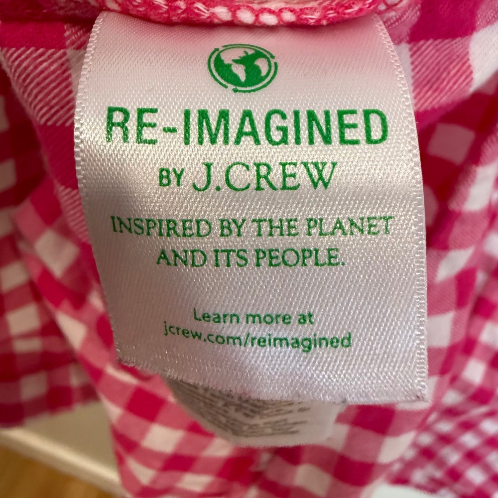 J Crew Pink White Gingham Plaid Button Up Shirt Top XL Reimagined Cotton - Picture 4 of 6